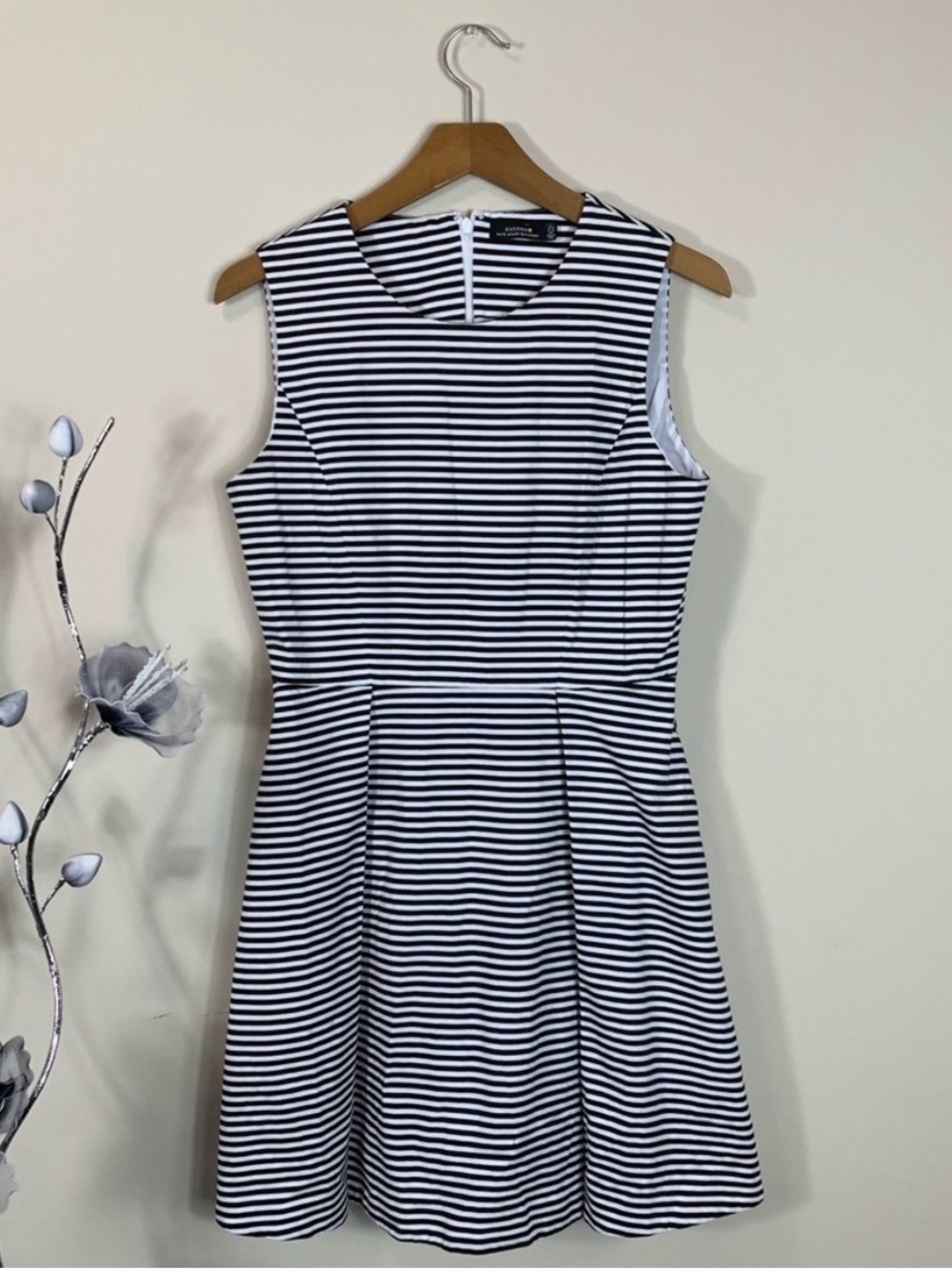 kate spade Black and White Striped Sleeveless Fit & Flare Dress